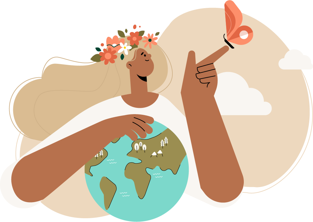 Picture of a woman with globe and butterfly